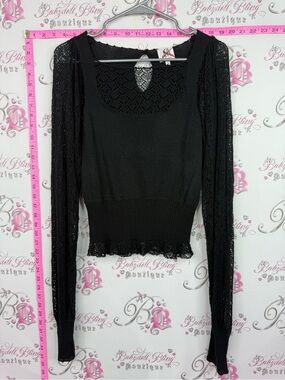 DRA LOS ANGELES shirt black Lace Sleeve Knit Top new with tags